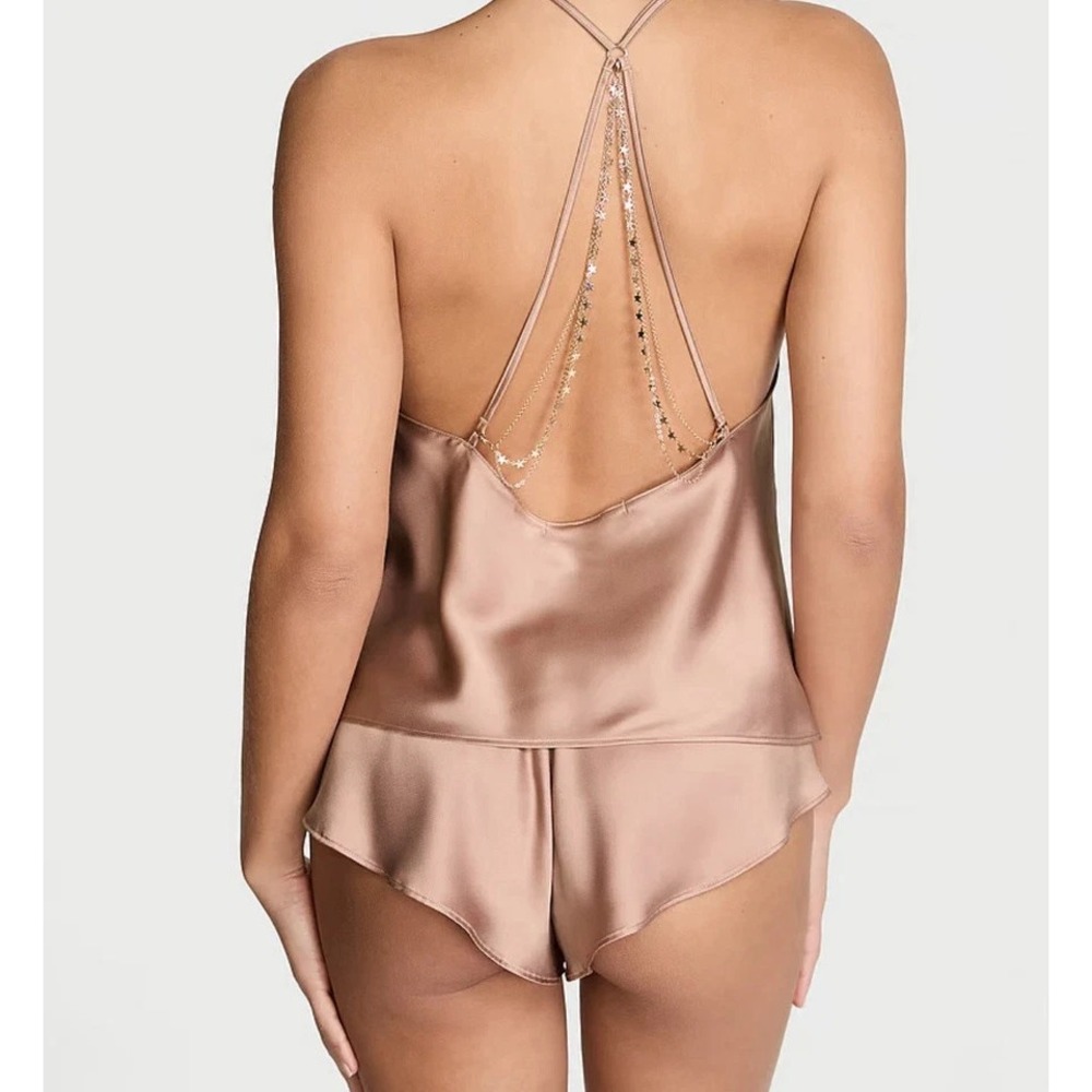 Victoria's Secret Very Sexy Starstruck Satin Chain Cami/Flutter Short Set NWT L